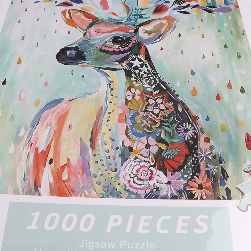 Good quality 1000 pieces puzzle elk in watercolor jigsaw puzzle