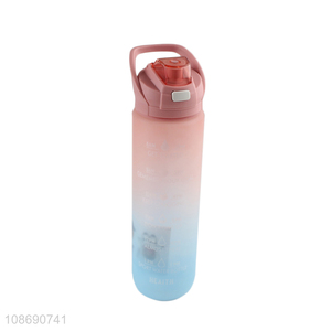 Hot sale 1000ml motivative plastic water bottle with time marker & handle