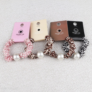 Hot sale fashion leopard print pearl hair ties elastic hair ropes