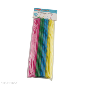 Wholesale rainbow color striped straws reusable hard plastic drinking straws