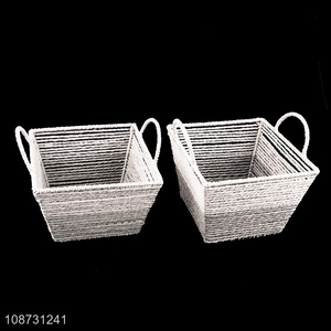 Online wholesale multi-purpose hand-woven papyrus storage basket with handles