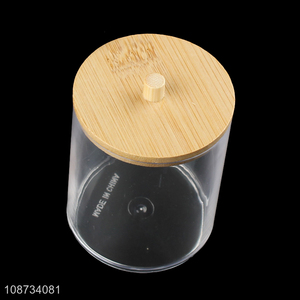 Factory price round bamboo lid cotton swab storage box for sale