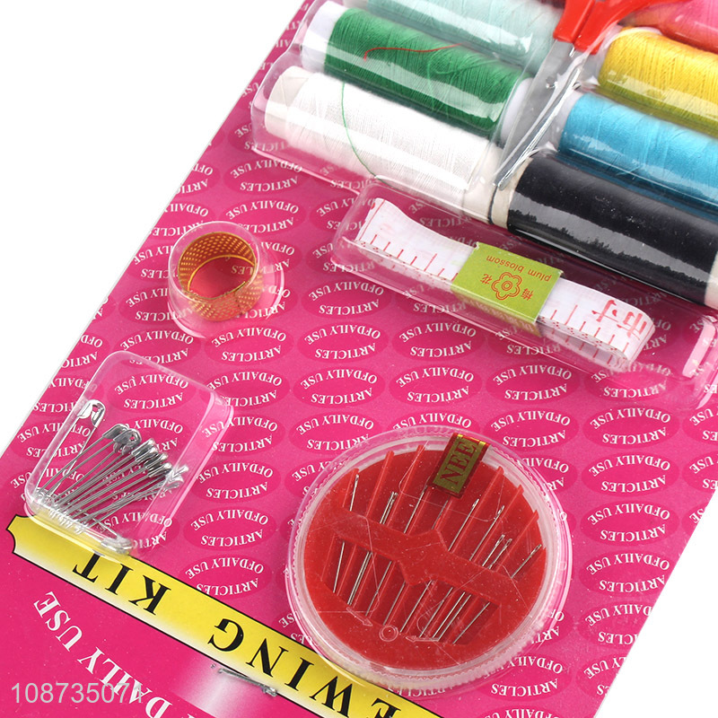 Wholesale sewing kit with needles, threads, thimble, safety pins etc