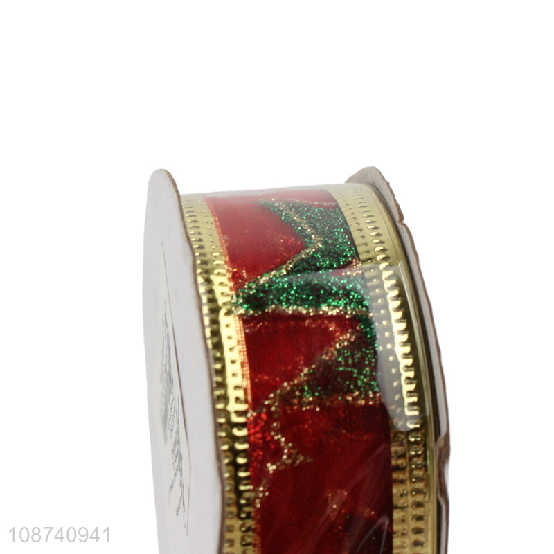 Hot selling wired edge holiday ribbon Christmas glitter ribbon