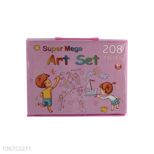 Wholesale 208 pieces art set with wax crayons, watercolor pens, colored pencils etc