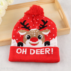 Good quality Christmas jacquard knitted hat winter pom pom beanie