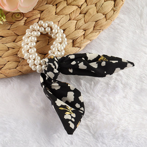 Factory price ribbon bowknot pearl hair ties