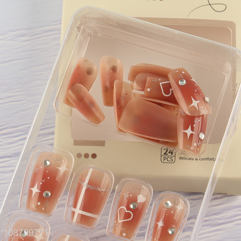 High quality 24pcs press on false nails with nail glue