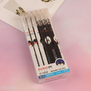 Factory price 12pcs cartoon printed black ink erasable gel pens