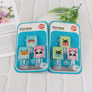 Factory price 3pcs cartoon animal printed  sticky hook for bathroom