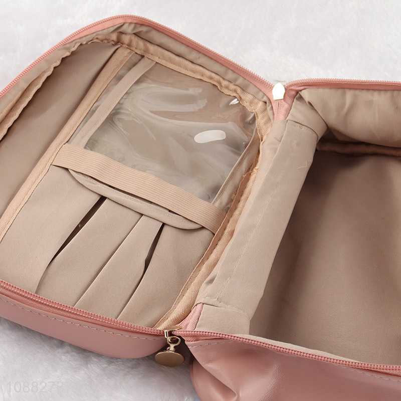 Good quality portable pink makeup bag cosmetic bag with zipper