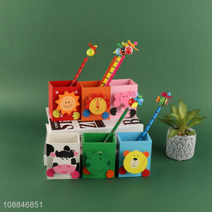 Good quality cartoon wooden pencil storage box pen holder