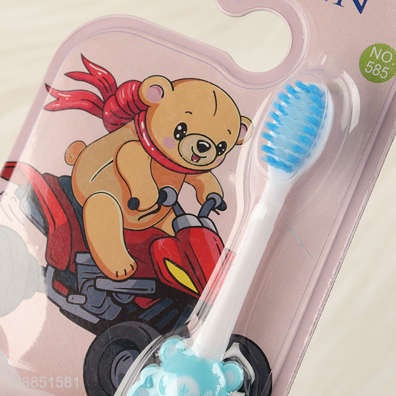 Factory supply soft bristle kids toothbrush with toy vehicle