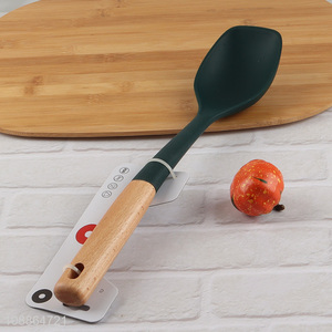 Good quality durable nonstick silicone kitchen spoon with wooden handle