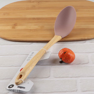 Factory supply silicone nylon kitchen cooking spoon with wooden handle