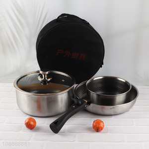 Wholesale 3pcs stainless steel non-stick stock pot set outdoor cooking set