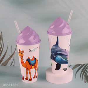 Good quality cartoon plastic double wall straw water cup drinking cup