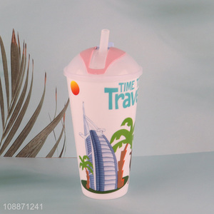 Factory price cartoon plastic straw cup water cup  for sale