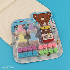 Good quality kids cartoon plastic stamp set for stationery