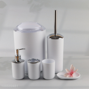 Hot products 6pcs white home bathroom set toilet brush liquid soap dispenser