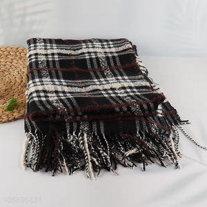 High quality men women winter scarf checked scarf with fringes