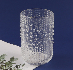 Factory wholesale clear embossed glass water cup drinking cup