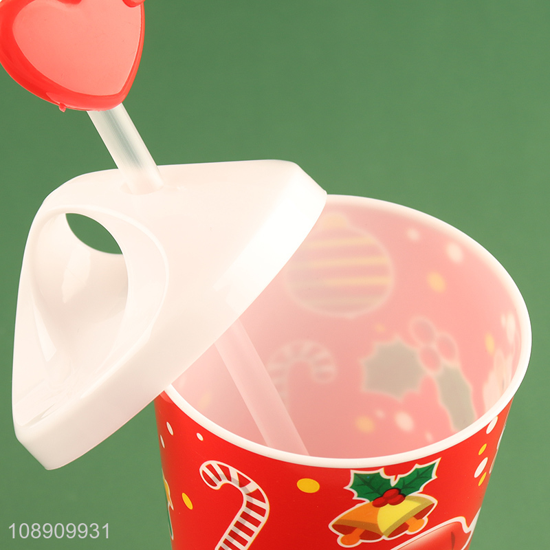 Hot Sale 500ml Reusable Christmas Plastic Cup with Lid & Straw