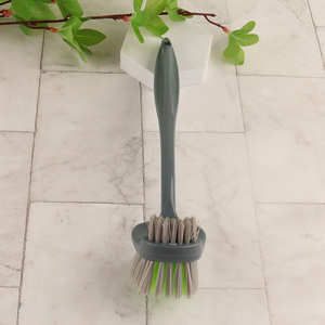 China wholesale double sided pot dish scrub brush with long handle