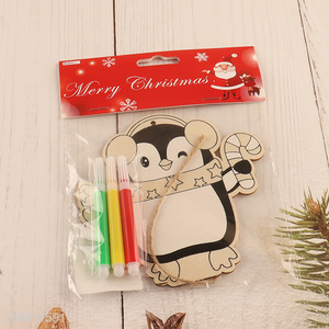 High Quality DIY Coloring Christmas Wooden Penguin Pendants for Home Decor