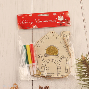 Good Quality DIY Coloring Wooden Christmas Ornament Wooden House Pendant