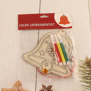 Factory Supply DIY Coloring Wooden Bell Christmas Tree Hanging Ornaments