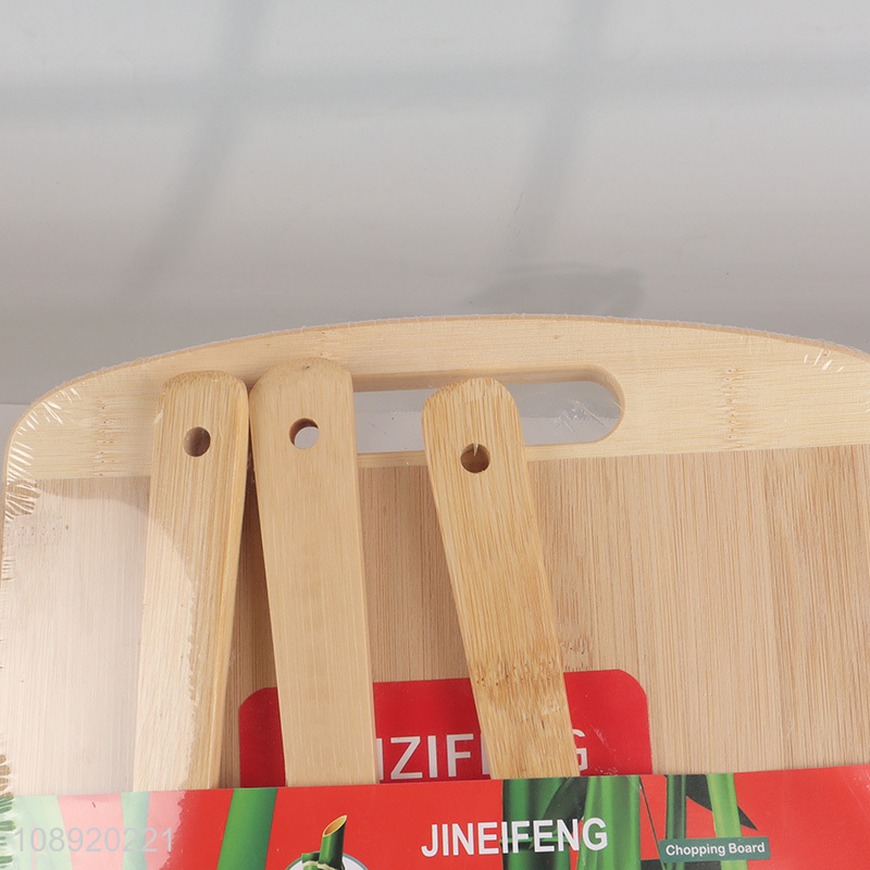 High quality natural bamboo cutting board and cooking utensils set