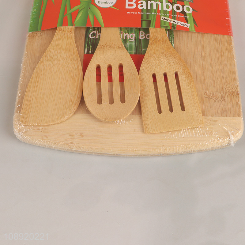 High quality natural bamboo cutting board and cooking utensils set