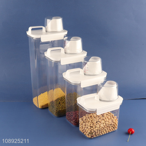 Good sale dry food cereal storage container jar with scooping cup