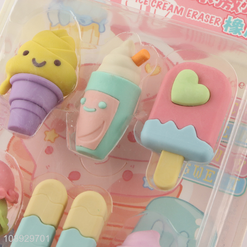 Factory supply cartoon ice cream series students stationery eraser set