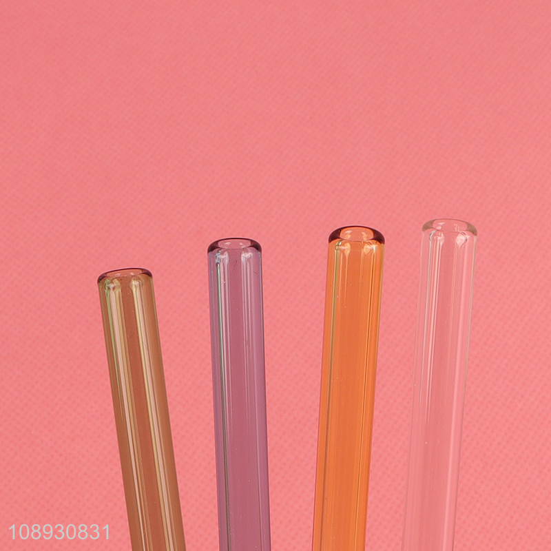 Wholesale 4+1 Wavy Glass Straws Colorful Reusable Drinking Straws