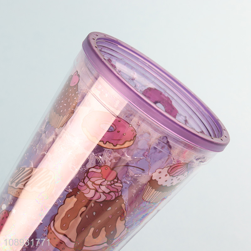 Best selling cartoon plastic straw water cup with light