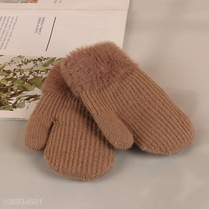 Good quality kids winter warm knit gloves for camping cycling