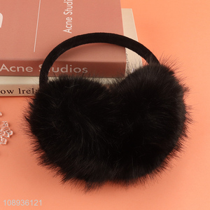 Top selling women black plush winter warm earmuffs