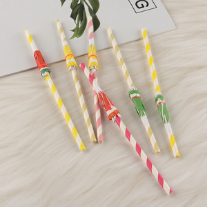 High Quality 6PCS Umbrella Drinking Straws Decorative Paper Straws