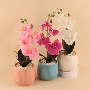 High Quality Artificial Orchid Fake Potted Plant for Bookshelf Decor