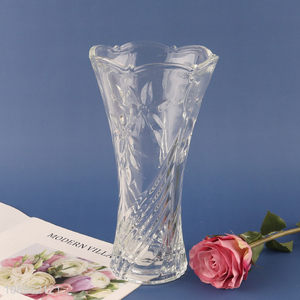 High Quality Transparent Embossed Glass Vase for Home Office Decor