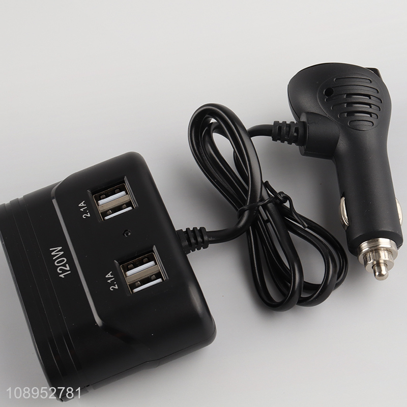 Factory Price 120W 3-Socket Car Cigarette Lighter Adapter with 4 USB Ports