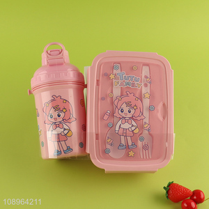 Good Quality Cute Cartoon Plastic Bento Lunch Box and Water Bottle Set