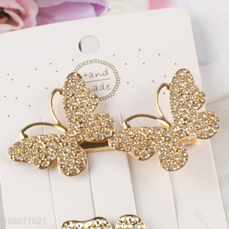 New Product Metal Butterfly Rhinestone Hair Clips Alligator Hairpins