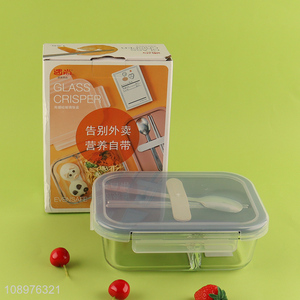 Good selling portable glass lunch box with tableware set