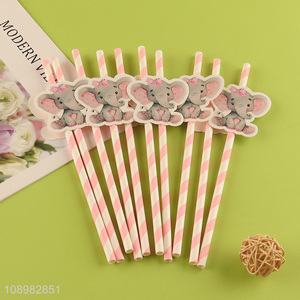 Good quality cartoon elephant disposable paper drinking straw for sale