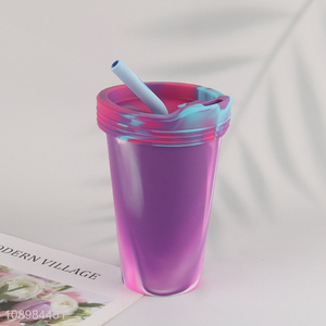 China wholesale silicone water cup drinking cup with straw and lid