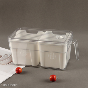 New Product Plastic Refrigerator Organizer Bin with 2 Removable Colanders & Lid