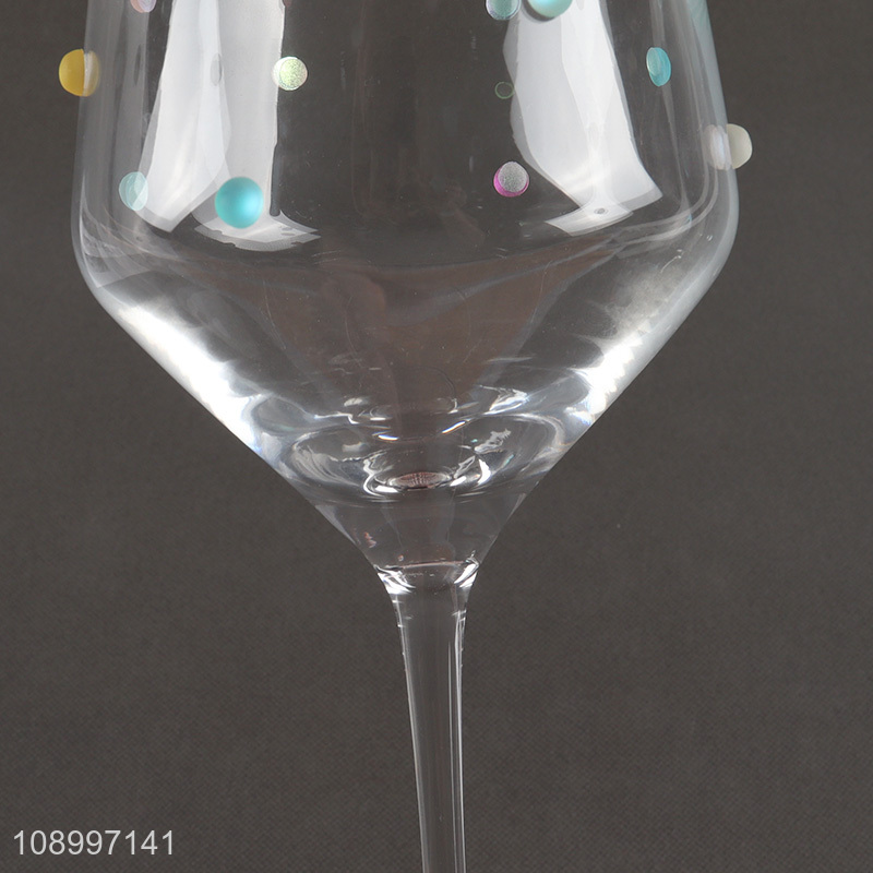 Wholesale Colorful Dots Long Stem Wine Glasses Goblet for Wedding Birthday